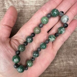 Agate 10mm Laborite 6mm stretch bracelet handmade green grey